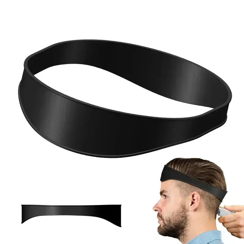 Black elastic headband for holding hair back during grooming.