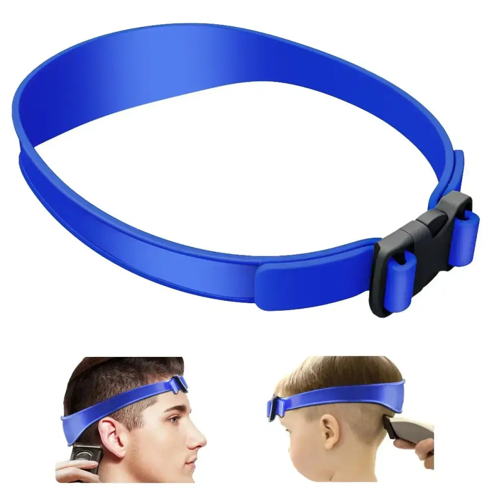 Blue plastic adjustable headband with a black buckle closure.