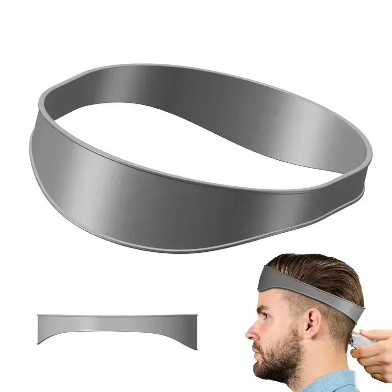 Curved metallic headband or hair accessory.