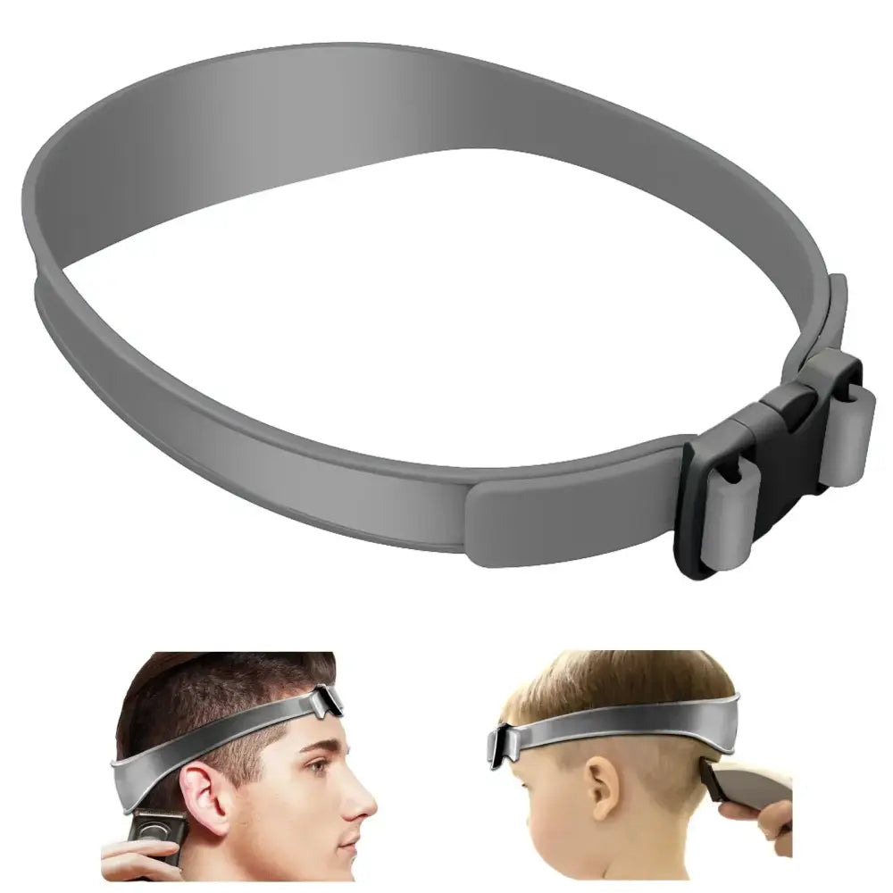 Gray adjustable headband with a plastic buckle closure.