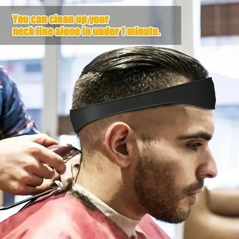 Man getting a haircut at a barbershop with a humorous caption about neck hair above.