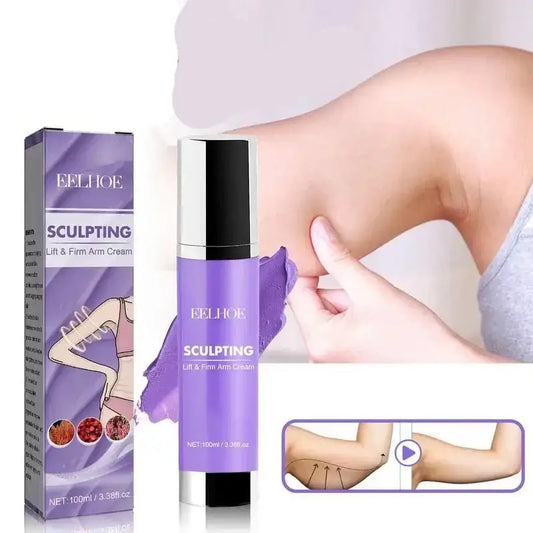 Sculpting cream product for arm contouring in purple packaging.