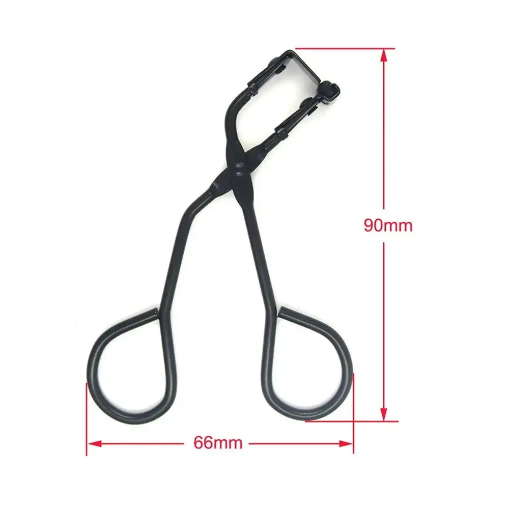 Eyelash curler with measurements indicated for its dimensions.