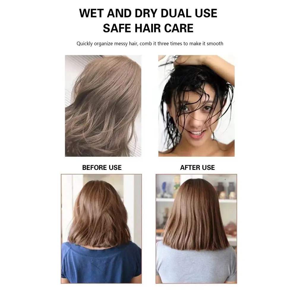 Advertisement for a hair care product showing before and after results on different hair types.