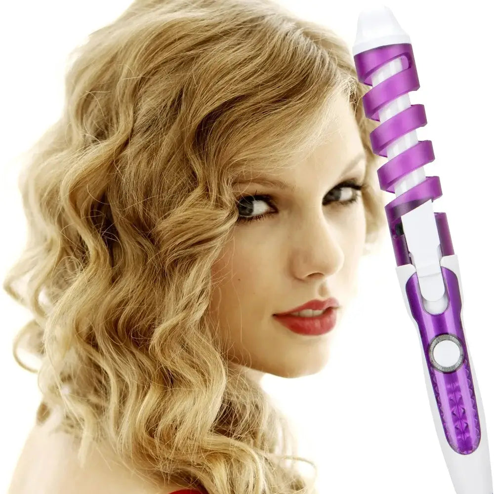 Purple spiral hair curling iron or styling wand.