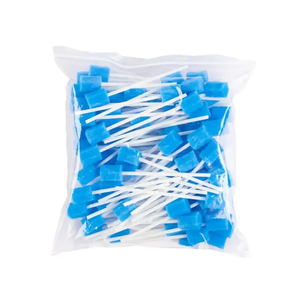 Plastic bag filled with blue foam swabs or cleaning tools.