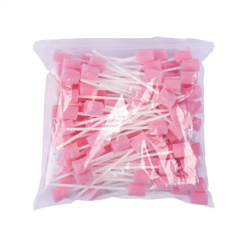 Plastic bag filled with pink foam swab sticks.