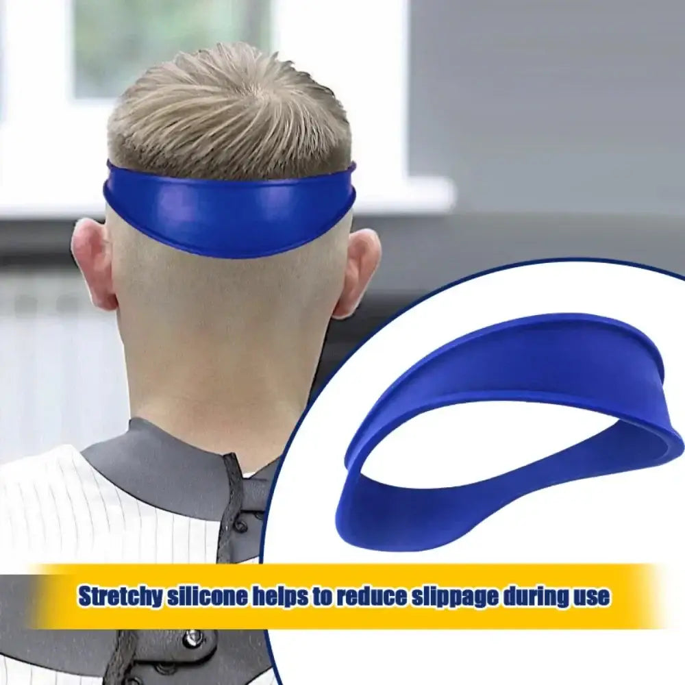 Blue silicone visor or headband worn around the back of the head.