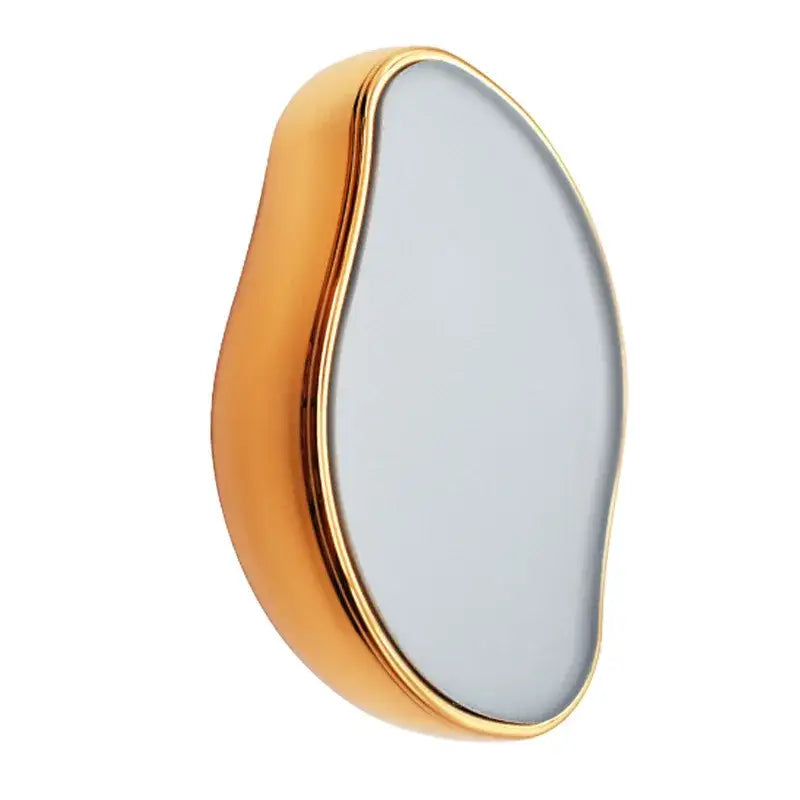 Oval-shaped mirror with a gold-colored frame.