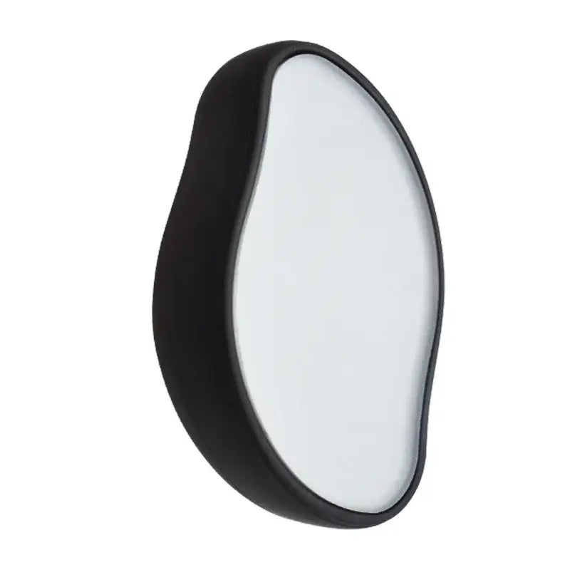 Oval-shaped mirror with a black frame.