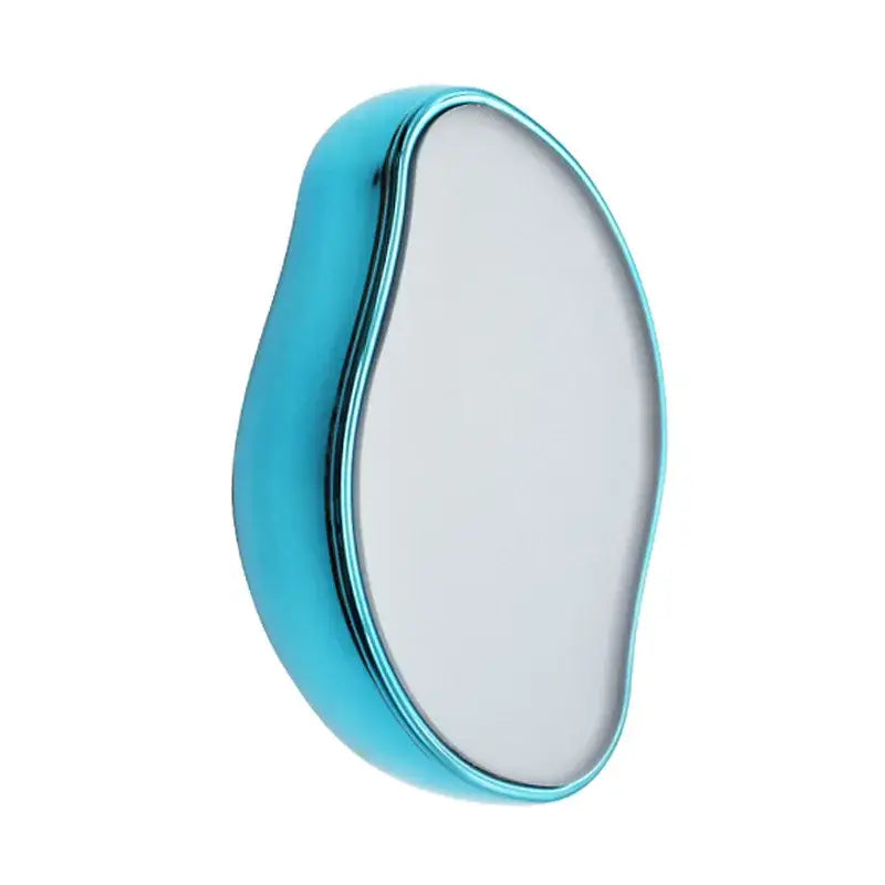 Oval-shaped mirror with a turquoise frame.