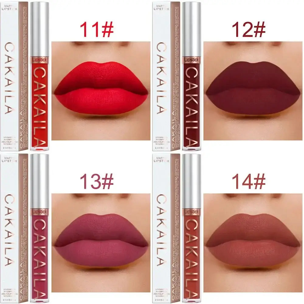 Collage of four close-up lip images showing different lipstick shades.