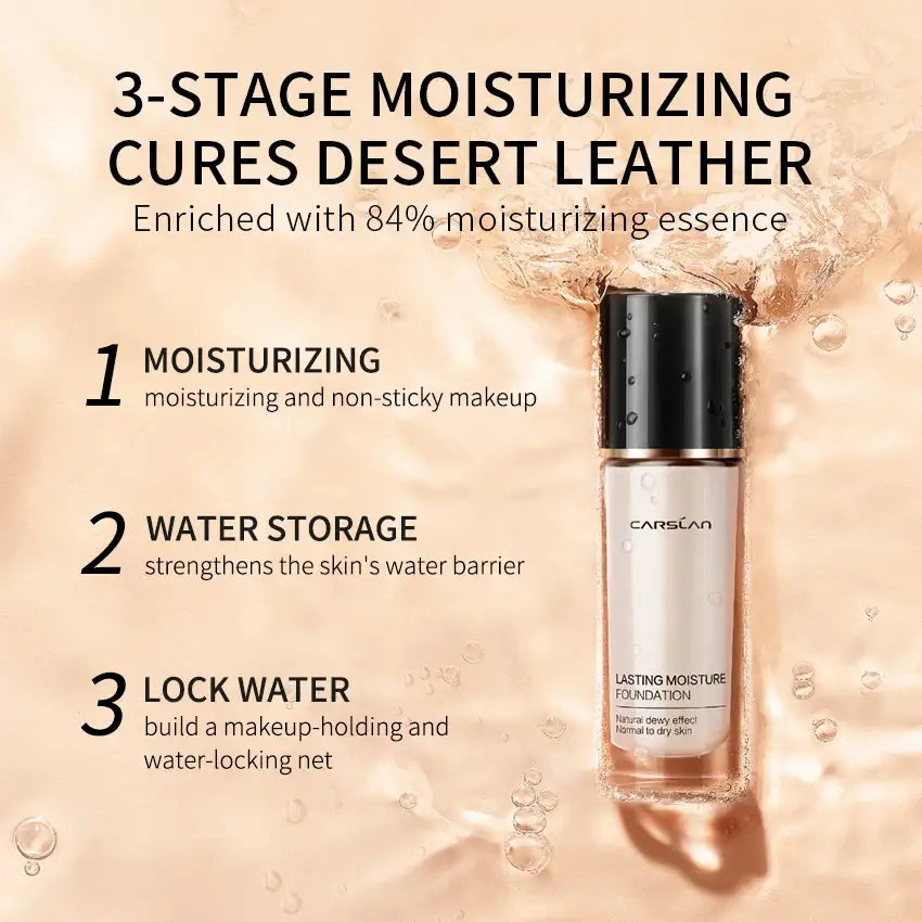 Glass bottle of moisturizing foundation or makeup product with a black cap.