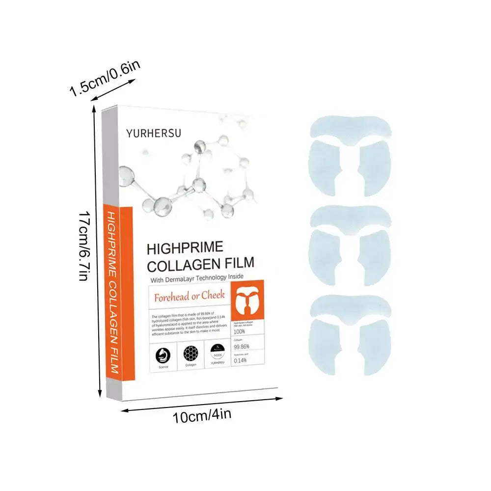 Box of Highprime Collagen Film with illustrated molecular structure and product shapes.