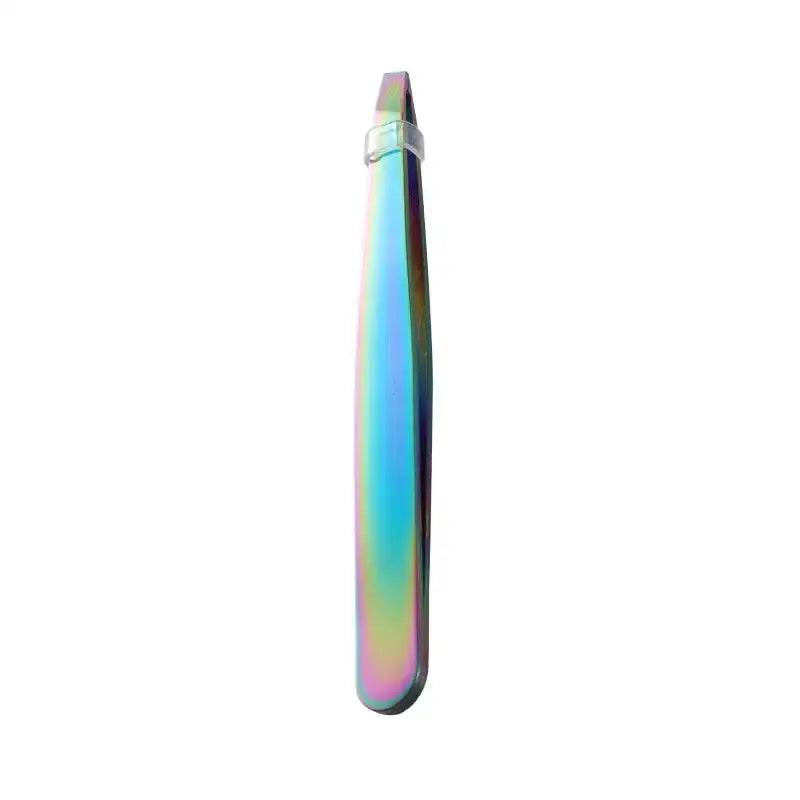 Iridescent metal tweezer with a pointed tip.