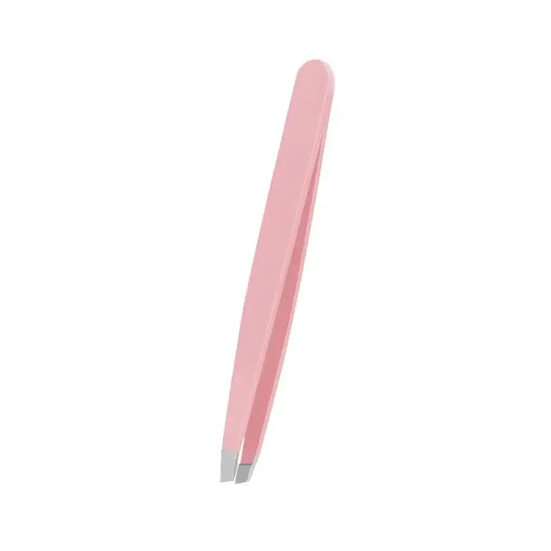 Pink slanted tweezers with a pointed tip.