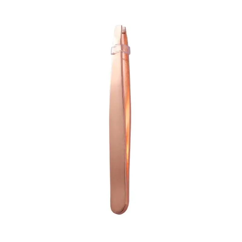 Rose gold-colored slant tip tweezers with a sleek, minimalist design.