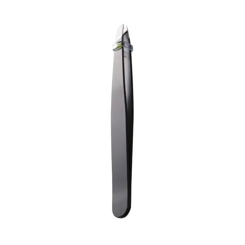 Sleek, dark gray tweezer with angled tip.