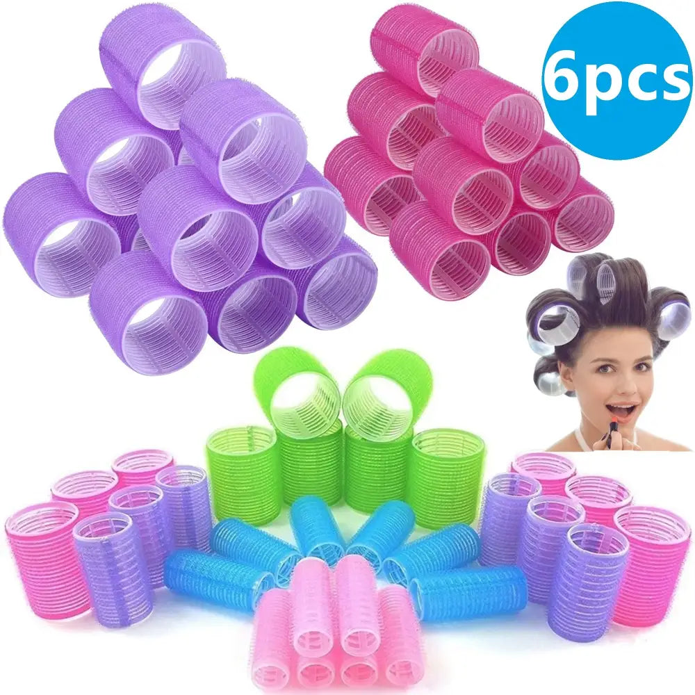 Colorful hair rollers or curlers in various sizes and hues.