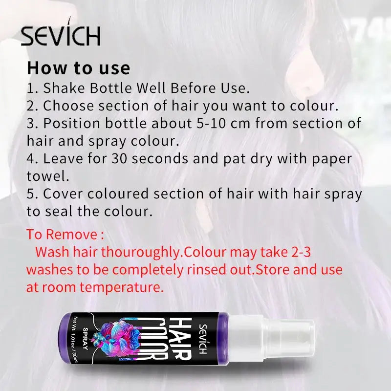 Hair color spray bottle with instructions for use.