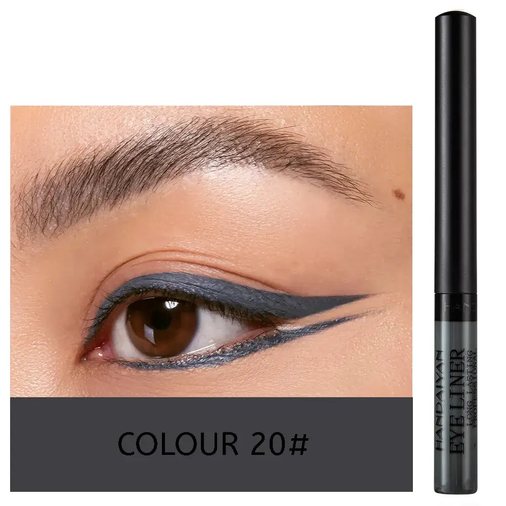 Liquid eyeliner pen with a close-up of an eye showcasing dramatic winged eyeliner.