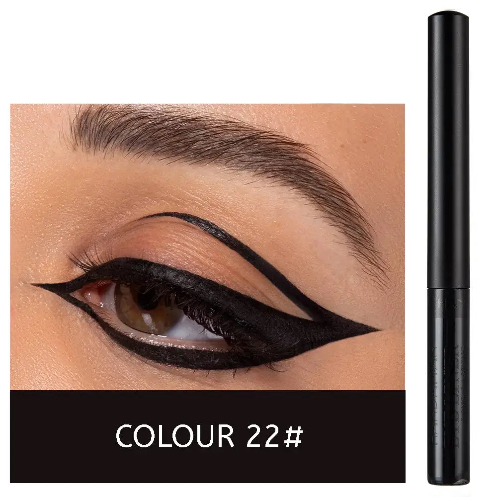 Liquid eyeliner pen with a dramatic winged eye makeup look demonstration.