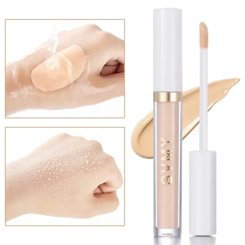 Concealer or liquid foundation makeup product with applicator wand.