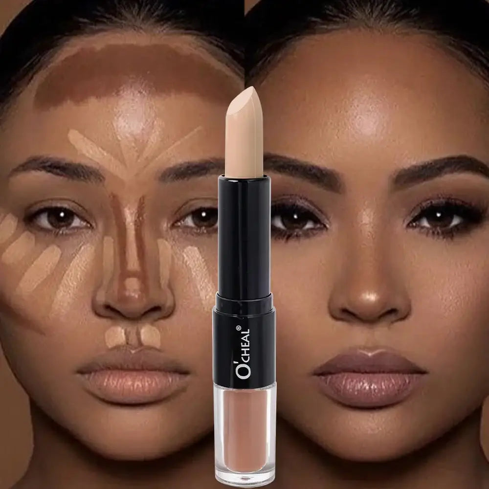 Dual-ended makeup stick with concealer and highlighter shades.