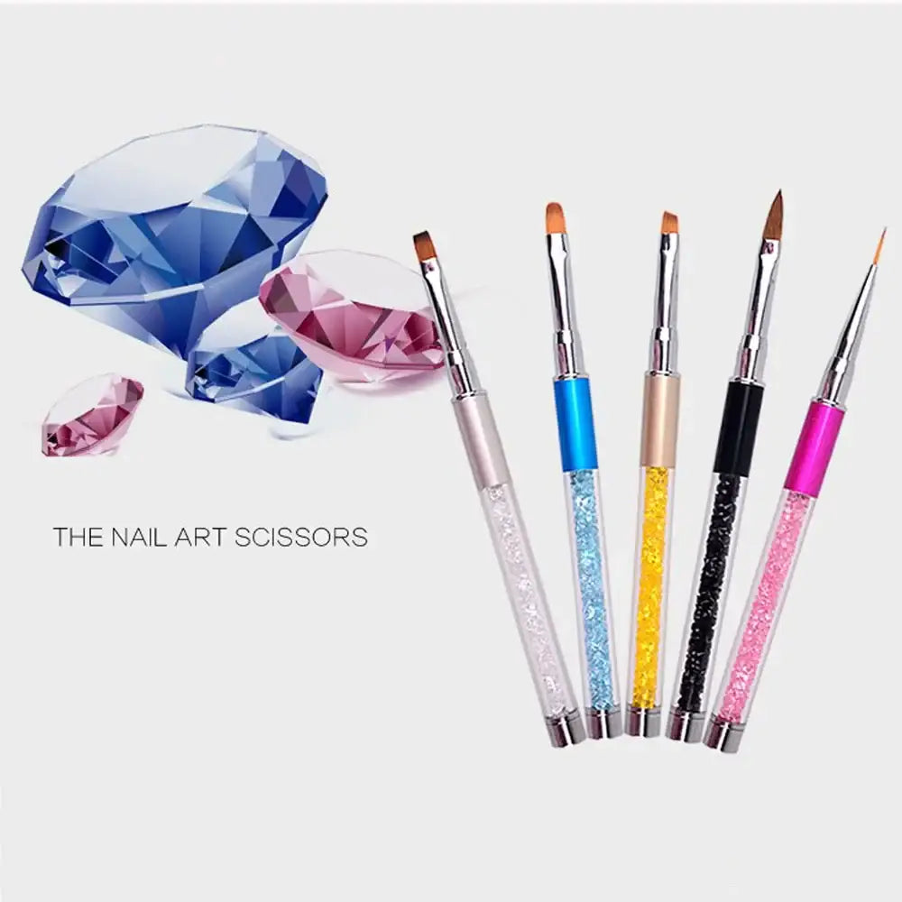 Set of colorful nail art brushes with crystal-filled handles.