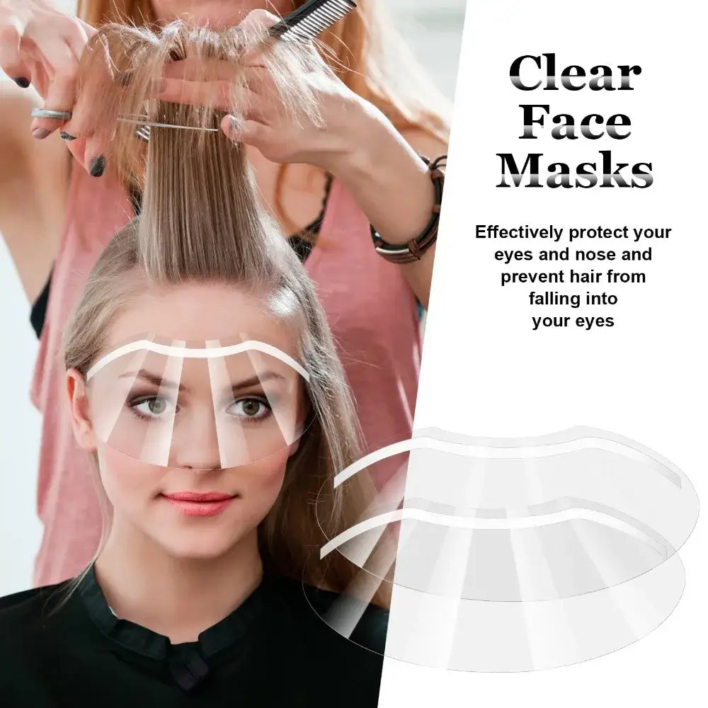 Clear plastic face mask designed to protect eyes and nose during hair styling procedures.