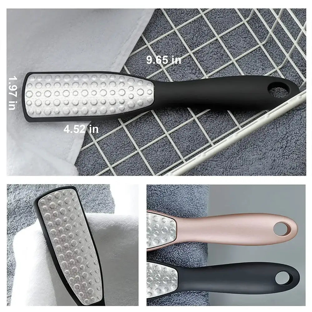 Foot scrubber with textured surface and ergonomic handle.