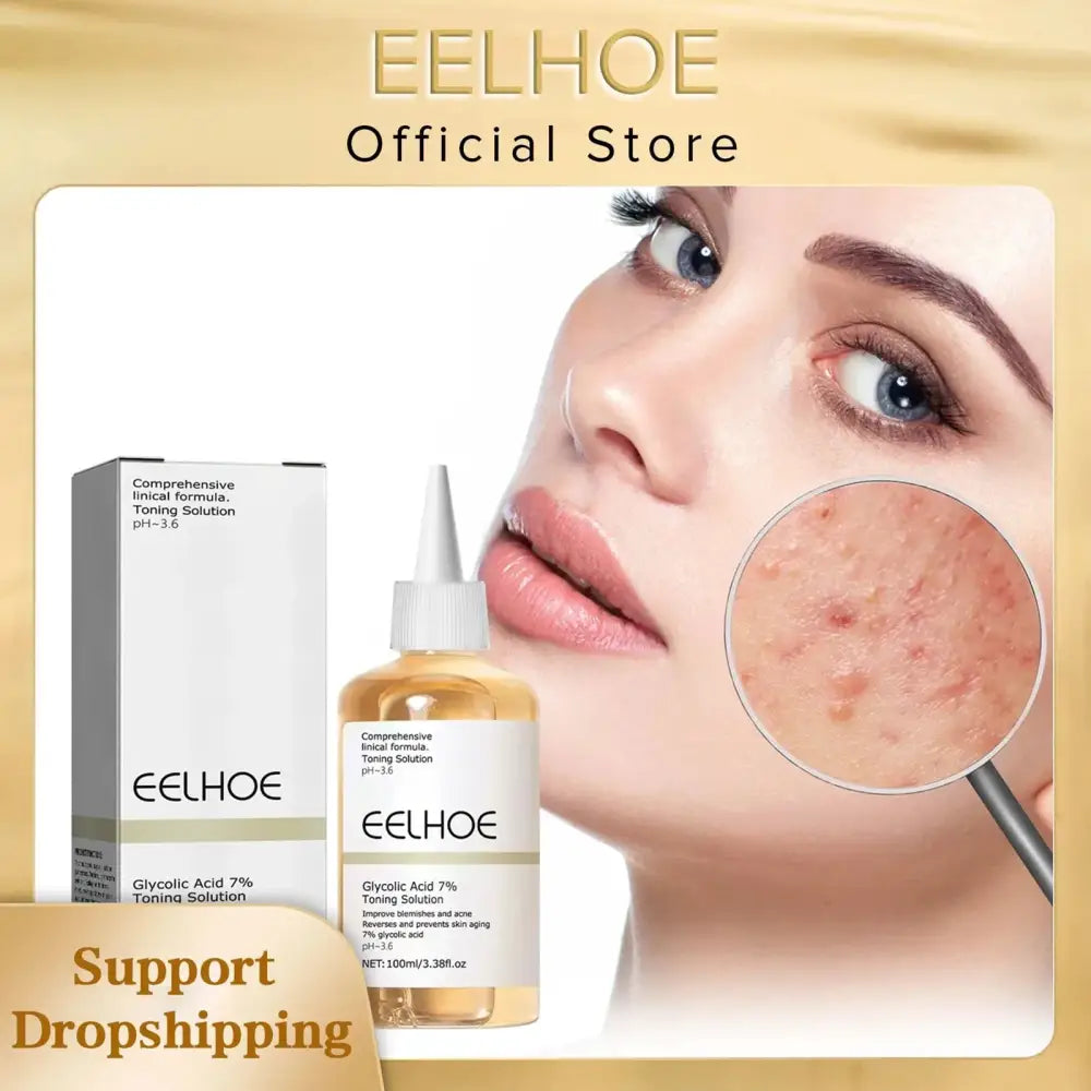 Bottle of EELHOE skincare product for acne treatment.