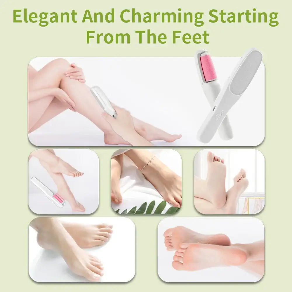 Collage of images showing foot care and pedicure treatments.