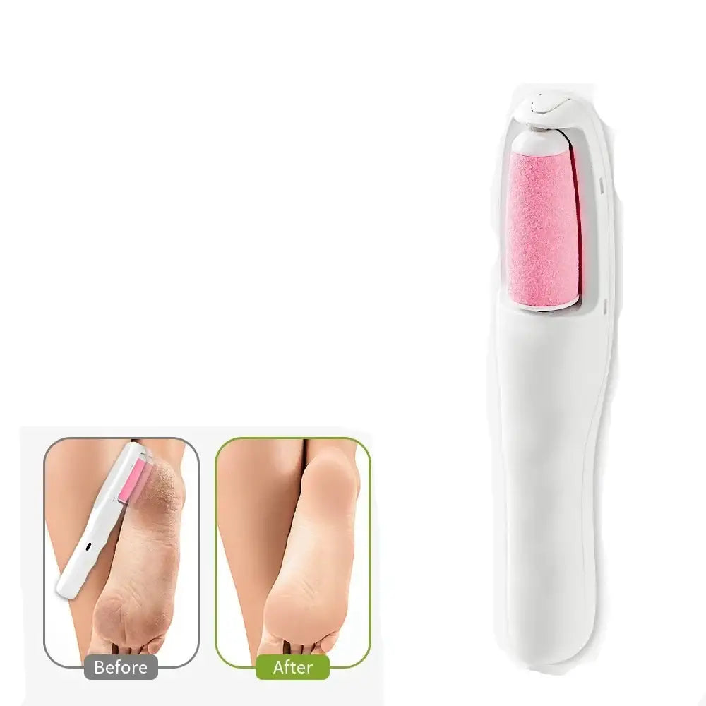 Handheld electric hair removal device with a pink illuminated head.