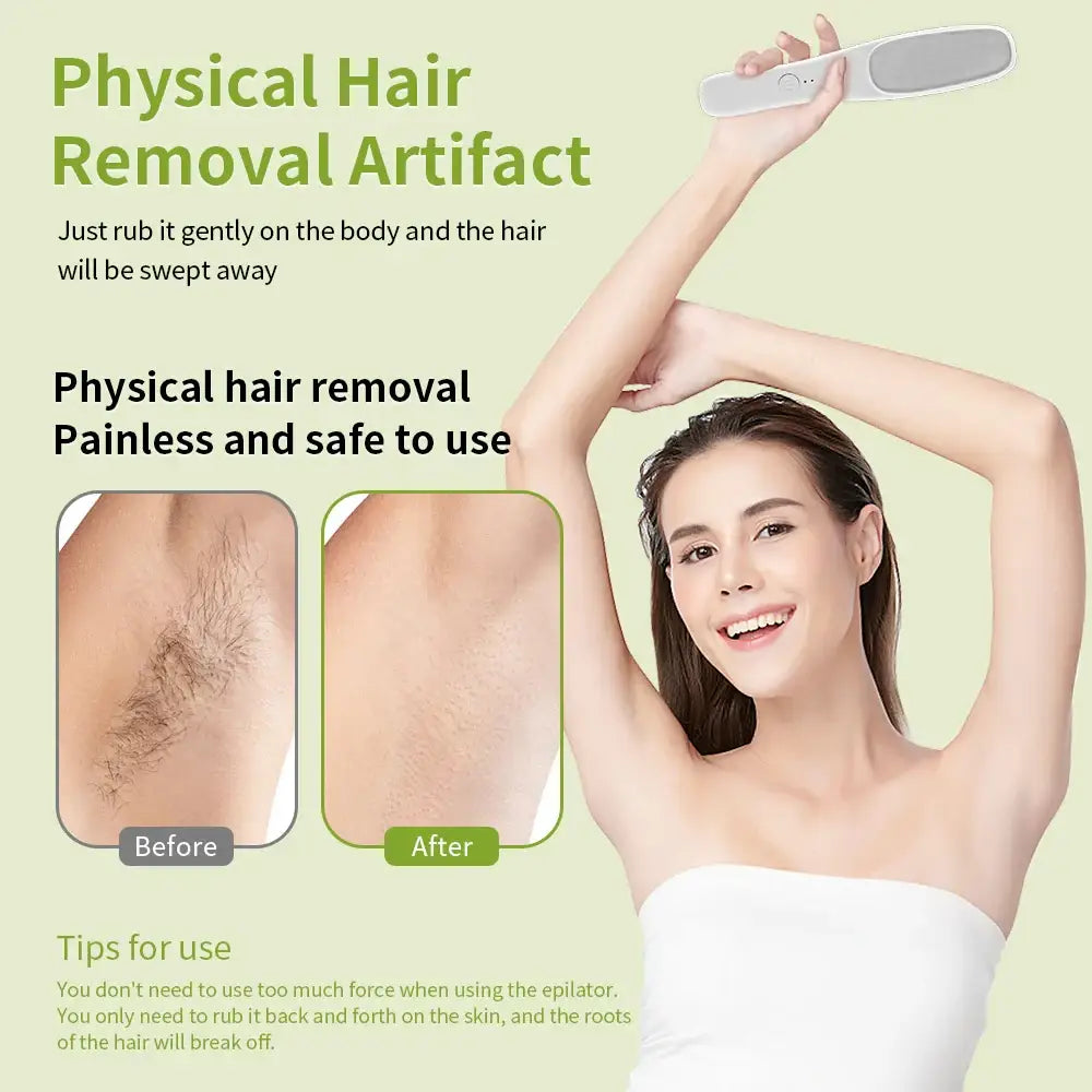 Hair removal device resembling a smooth, elongated stone or pebble.