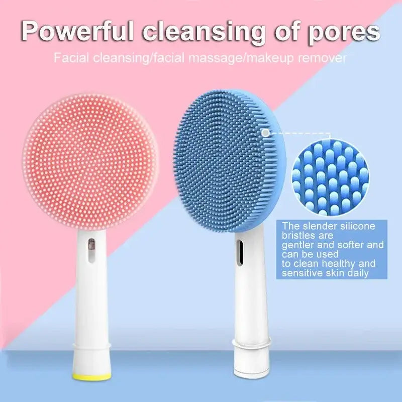 Facial cleansing brushes with silicone bristles for pore cleaning and skincare.