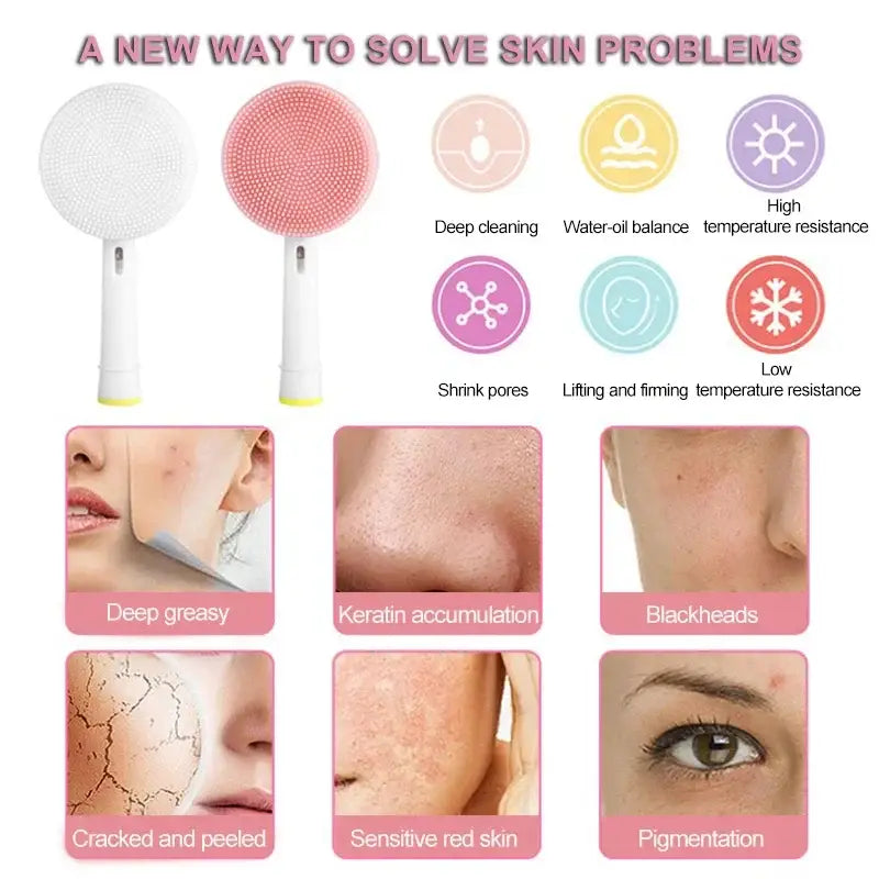 Skincare device with multiple treatment heads for various skin concerns.