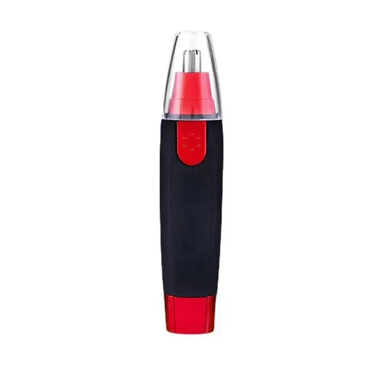 Electric nose and ear hair trimmer with a black body and red accents.