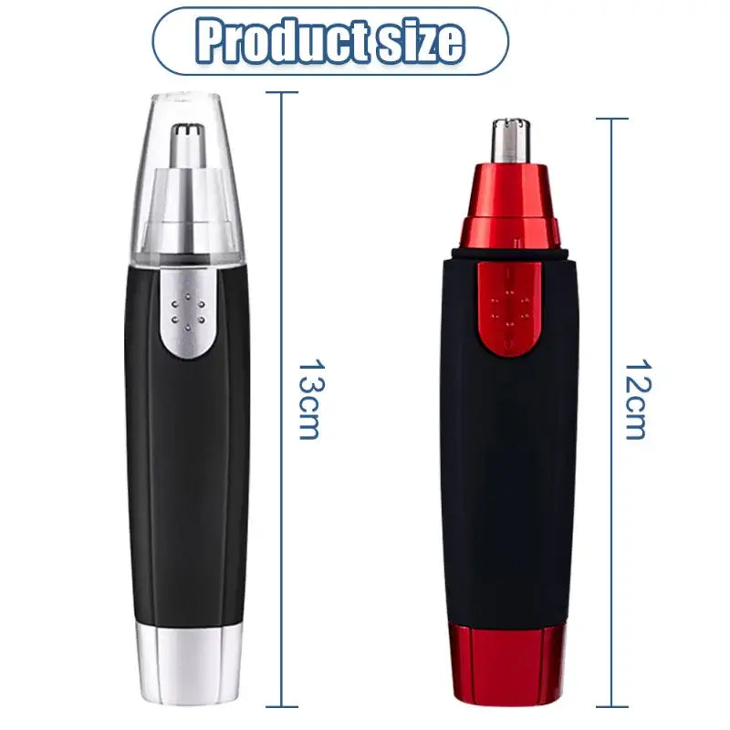 Electric nose hair trimmers in silver/black and red/black color options.