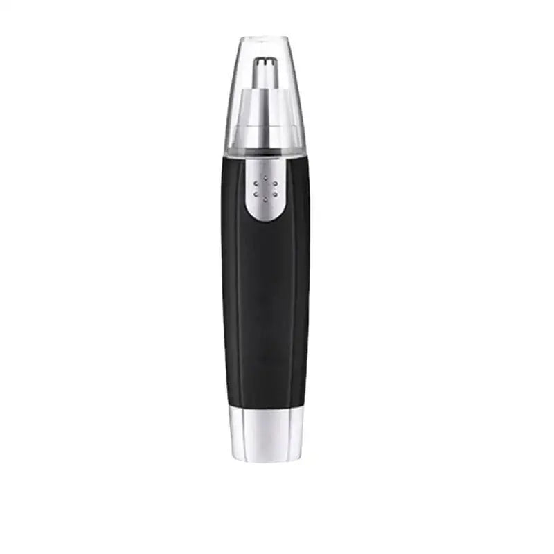 Sleek black and silver electric nose and ear hair trimmer.