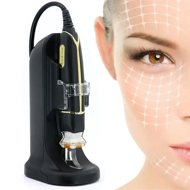 Digital microscope or skin analysis device with a black base and clear magnifying lens attachment.