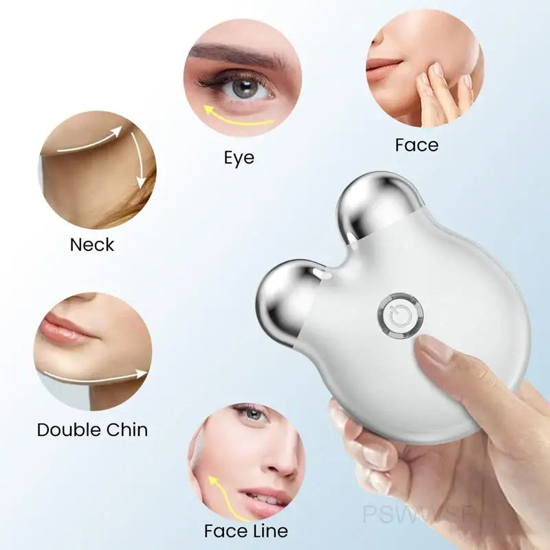 Handheld facial massage device with multiple rounded protrusions.