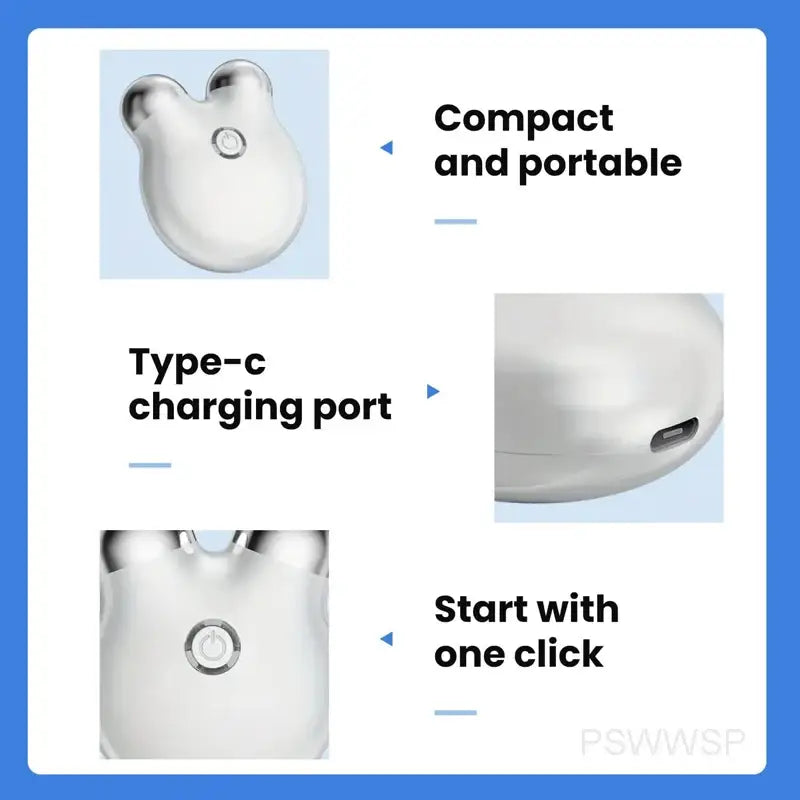 White, mouse-shaped electronic device with a button and Type-C charging port.