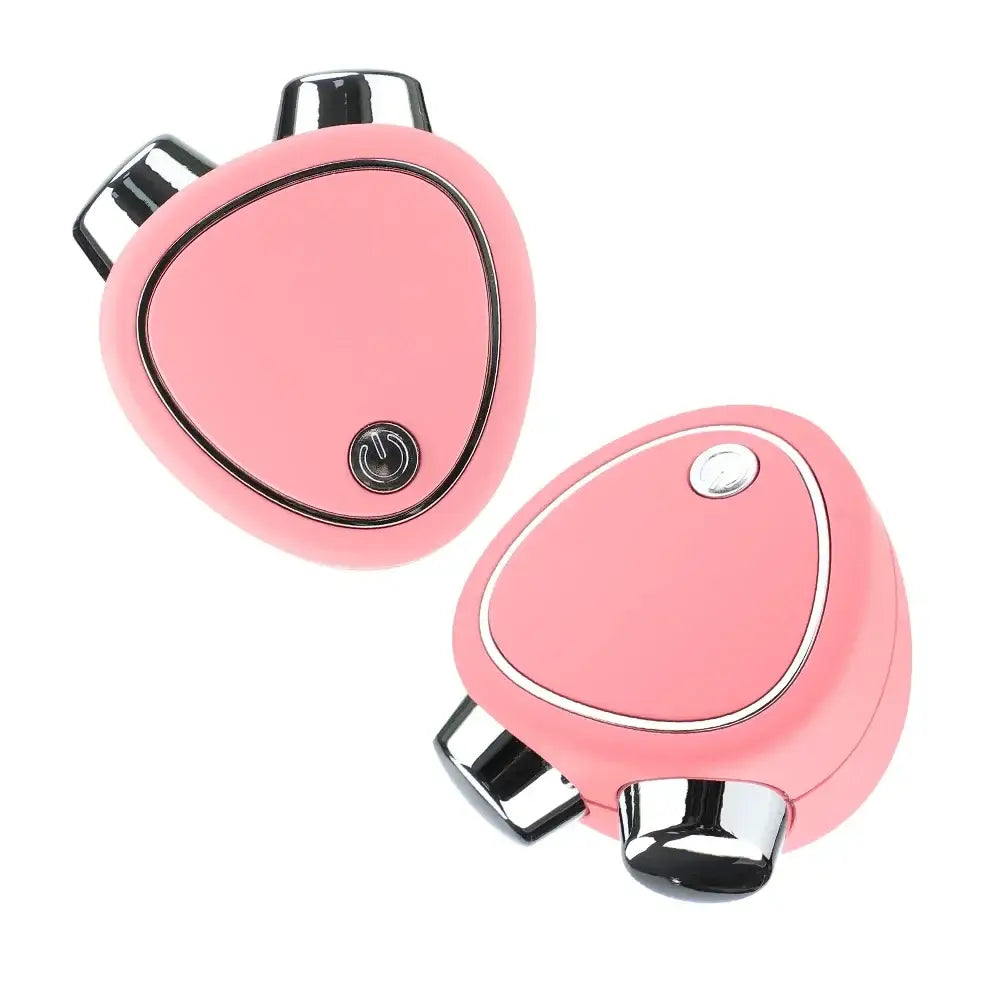 Pink heart-shaped earbuds or headphones with silver accents.