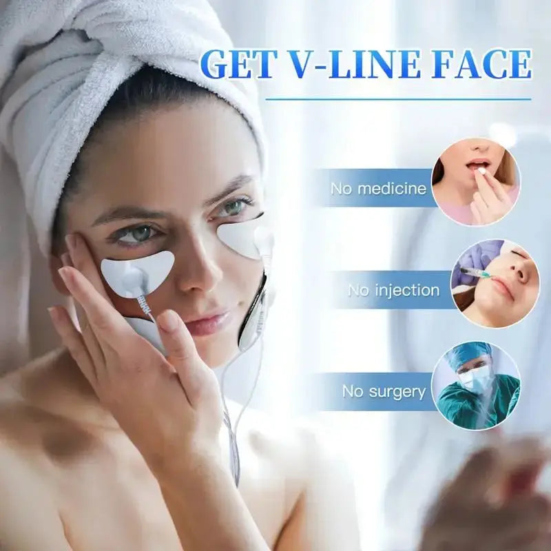 Advertisement for a facial treatment promising a ’V-line face’ without medicine, injections, or surgery.