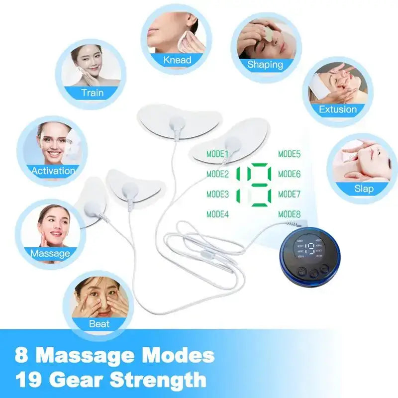 Electronic facial massage device with multiple modes and attachments for different skincare treatments.