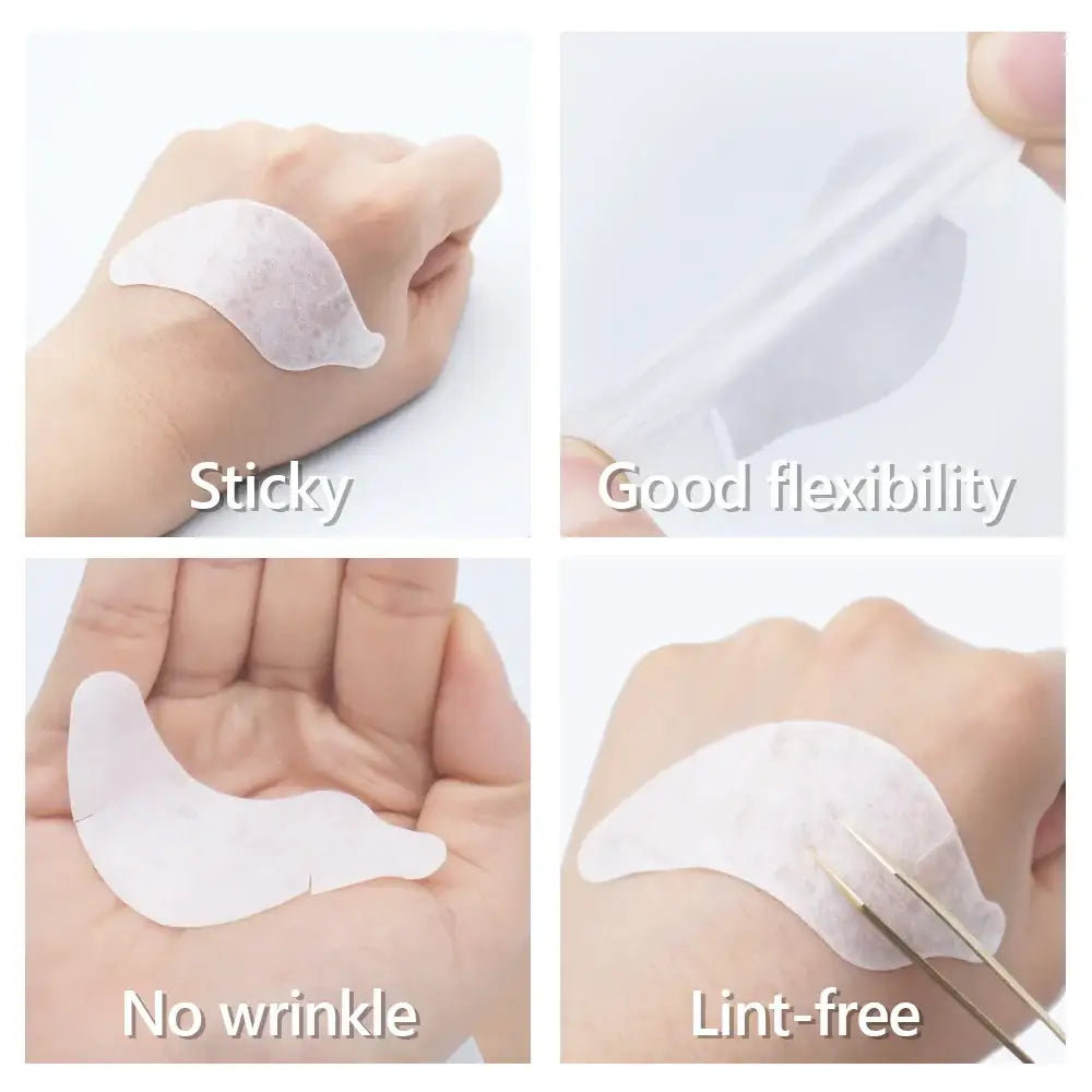 Adhesive silicone patches or strips demonstrating various qualities like stickiness, flexibility, smoothness, and lint-resistance.