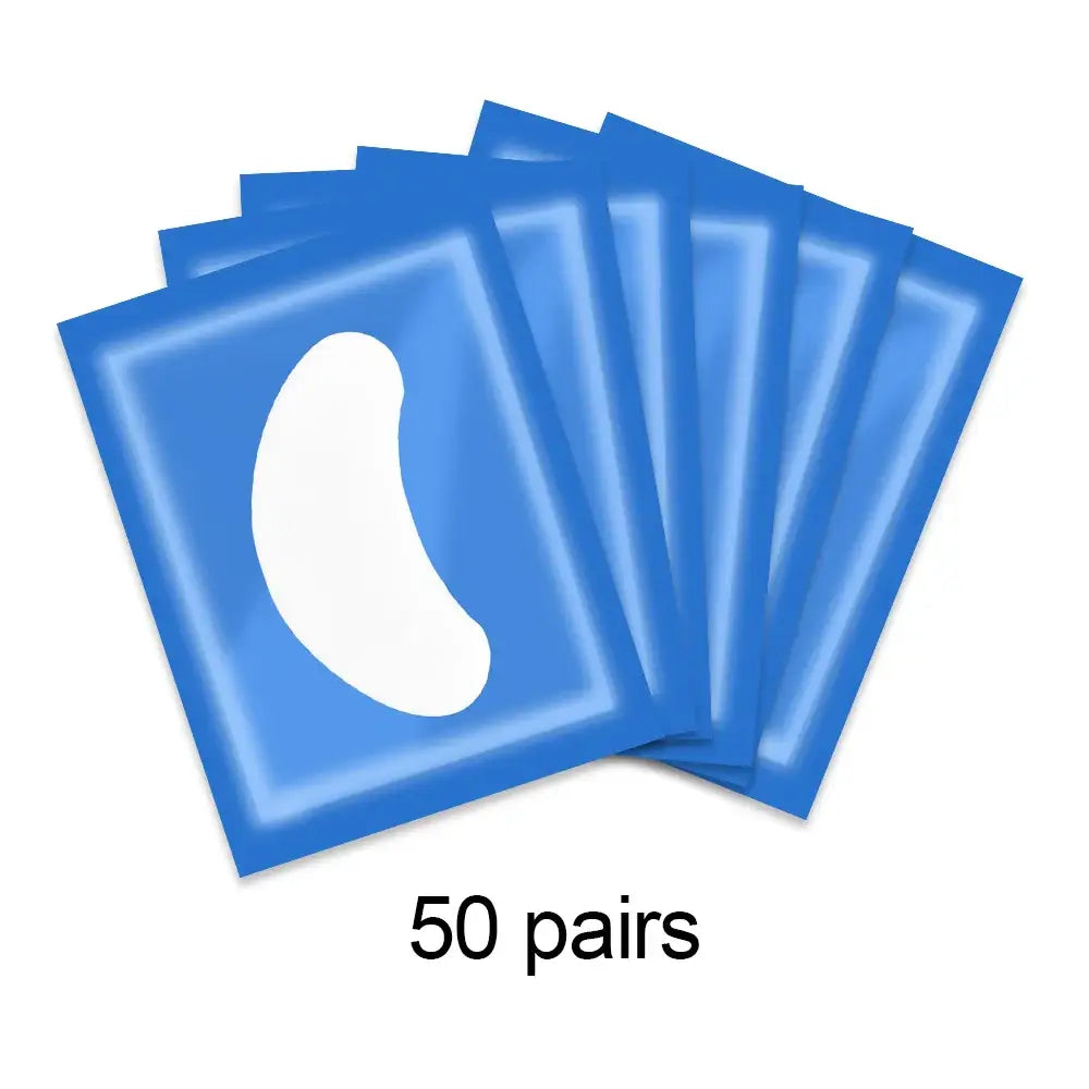 Blue eye gel patches or under-eye masks, packaged in 50 pairs.