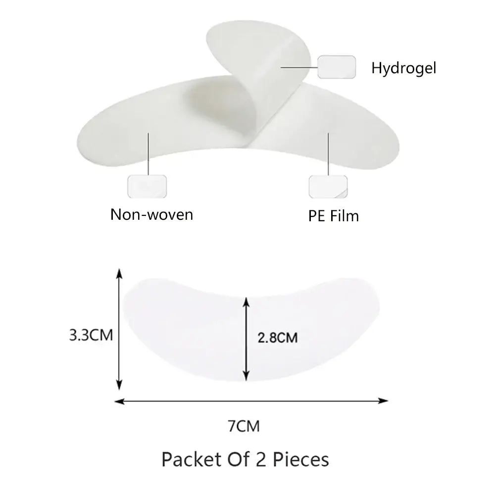 Curved, multi-layered patch with labeled components including hydrogel, non-woven material, and PE film.