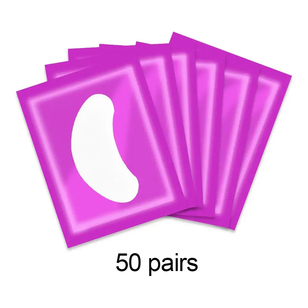 Purple eye patches or gel pads, labeled as ’50 pairs’.